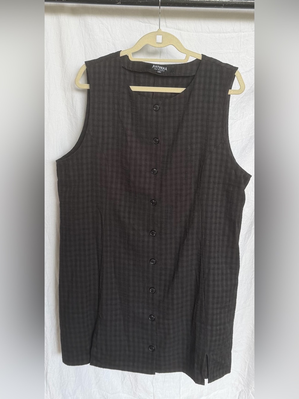 Disturbia Shadowcaster Sleeveless Button-Front Mini Dress - Black Plaid